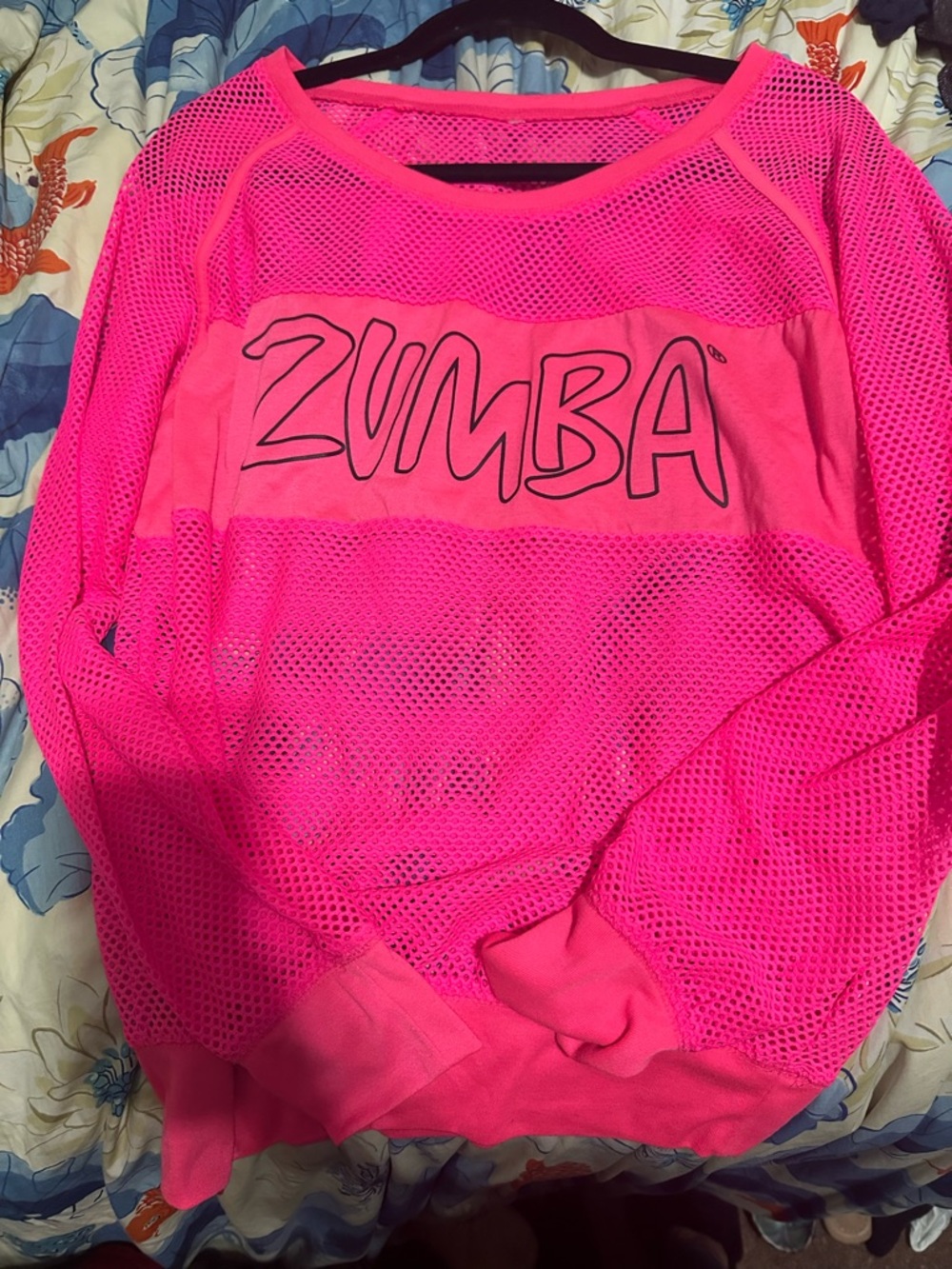Zumba Fitness Hot Pink Mesh Long-Sleeve Top